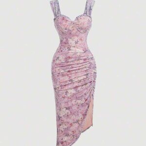 Purple Floral Asymmetrical dress